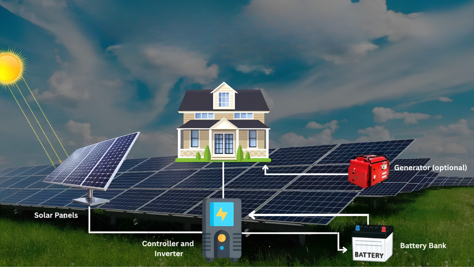 Off-grid solar and battery system